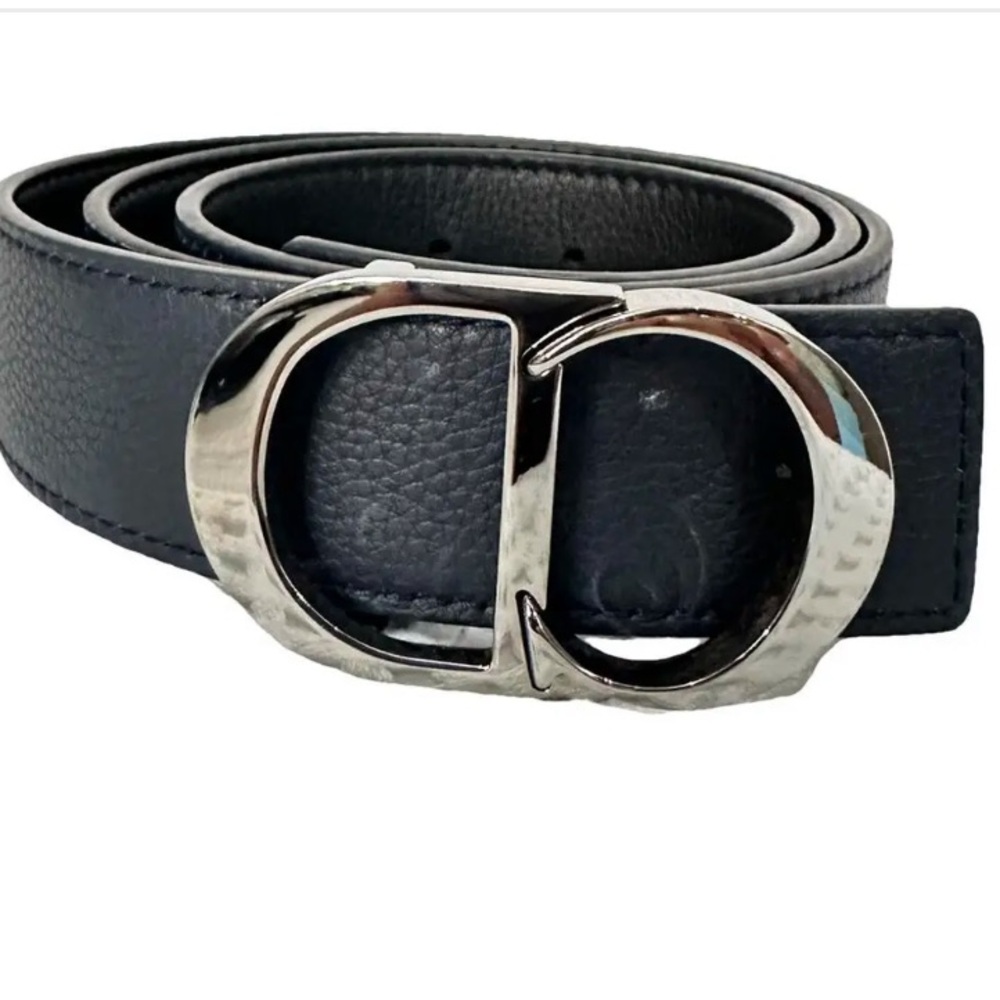 Dior Black Leather Belt with Silver Buckle